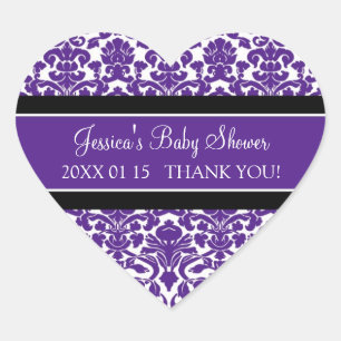 Plum Damask Baby Shower Favour Stickers