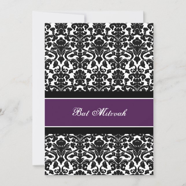 Plum Damask Bat Mitzvah Invitations (Front)
