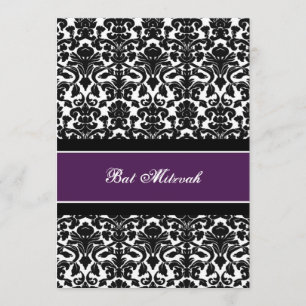 Plum Damask Bat Mitzvah Invitations