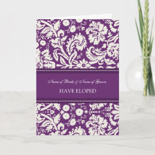 Plum Damask Elopement Announcement Card