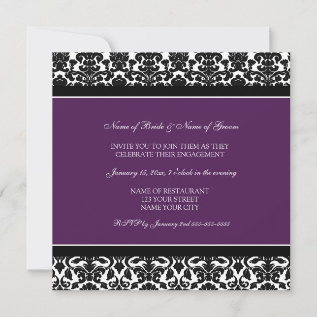 Plum Damask Engagement Party Invitations (Front)