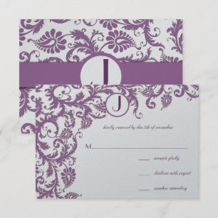 Plum Damask Monogram Wedding Invitation