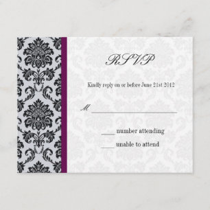 Plum Damask Monogram Wedding RSVP Card