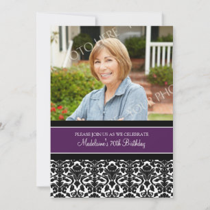 Plum Damask Photo 70th Birthday Party Invitations