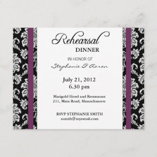 Plum Damask Rehearsal Dinner Card
