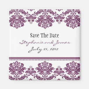Plum Damask Save The Date Magnet