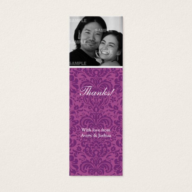 Plum Damask Skinny Favour Tag (Front)
