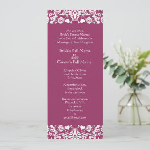 Plum Damask Swirls Wedding Invitation
