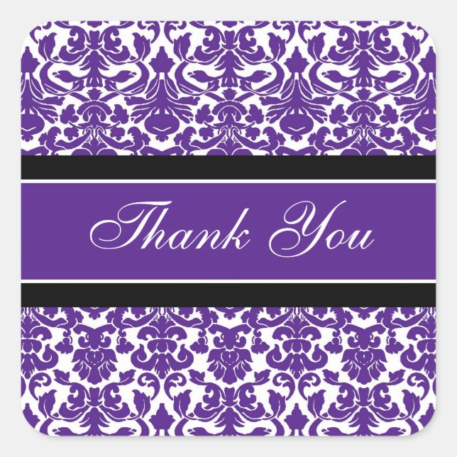 Plum Damask Thank You Wedding Envelope Seals (Front)