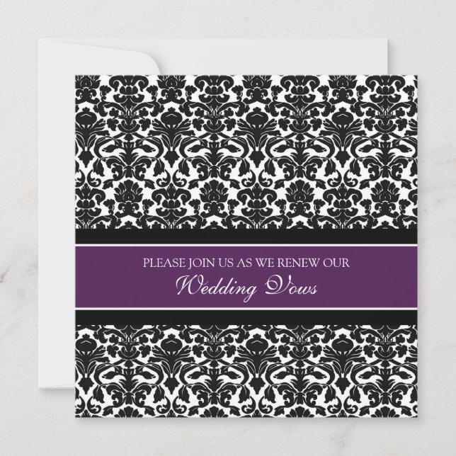 Plum Damask Wedding Vow Renewal Invitations (Front)