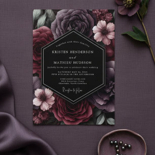 Plum Dark Bloom Romance Wedding Invitation
