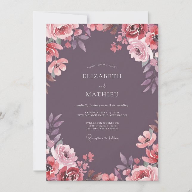 Plum Delicate Blossom Romance Wedding Invitation (Front)