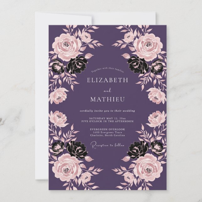 Plum Dramatic Gothic Wedding Invitation (Front)