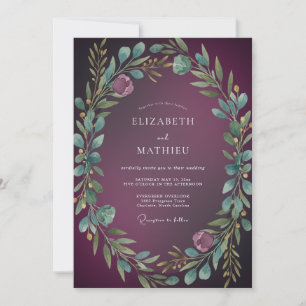 Plum Dramatic Winter Wedding Invitation