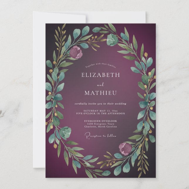 Plum Dramatic Winter Wedding Invitation (Front)