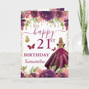 Plum Dress Blonde Haired Princess Birthday Card