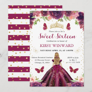 Plum Dress Blonde Princess Sweet 16 Invitation