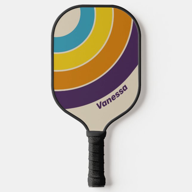 Plum Dust Rainbow Circle Stripe with Name Pickleball Paddle (Front)