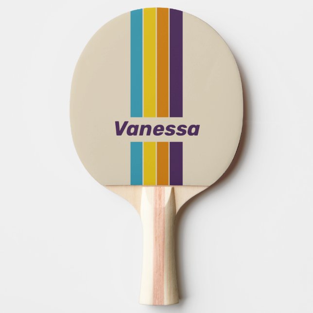 Plum Dust Rainbow Pin Striped with Name Ping Pong Paddle (Front)