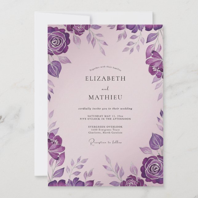 Plum Dusty Lilac Painted Wedding Invitation (Front)