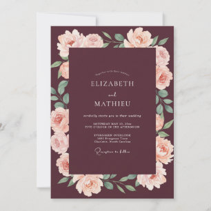 Plum Dusty Peach Blossom Wedding Invitation