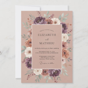 Plum Dusty Terracotta Wreath Wedding Invitation