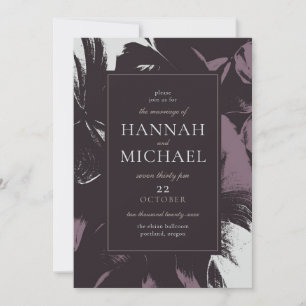 Plum Eggplant Black Abstract Floral Wedding Invitation