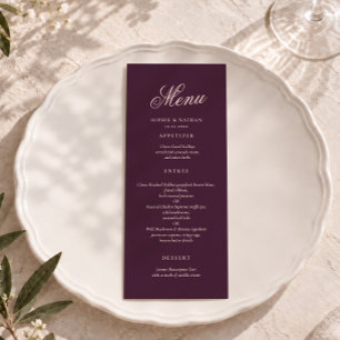 Plum Elegant Calligraphy Wedding Menu Card