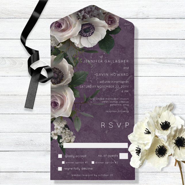 Plum Elegant Floral Modern All in One Invitation (Creator Uploaded)
