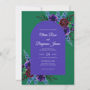 Plum Emerald Bloom Wedding Invitation