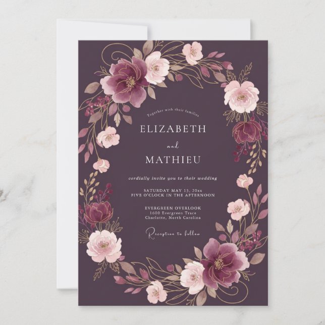 Plum Enchanting Evening Wedding Invitation (Front)