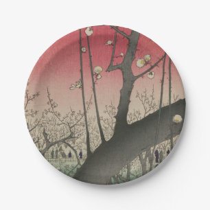 Plum Estate Japanese Edo Woodblock Plum Paper Plate