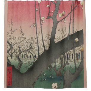 Plum Estate Japanese Edo Woodblock Plum Shower Curtain