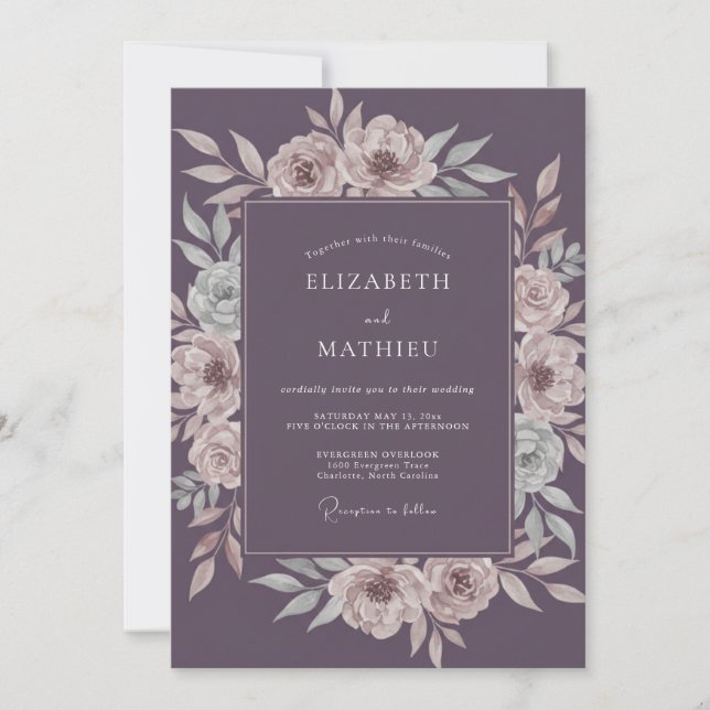 Plum Ethereal Blossom Wedding Invitation (Front)