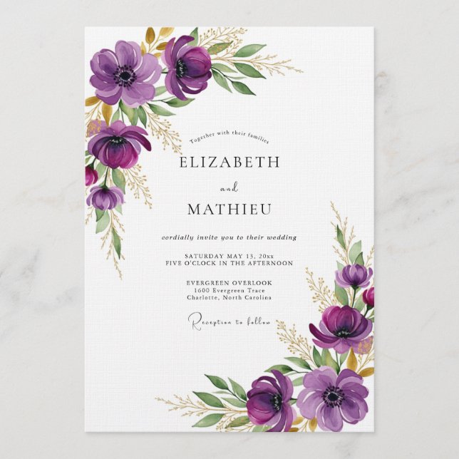 Plum Ethereal Flora Wedding Invitation (Front)