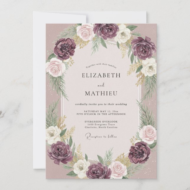 Plum Exquisite Winter Wedding Invitation (Front)