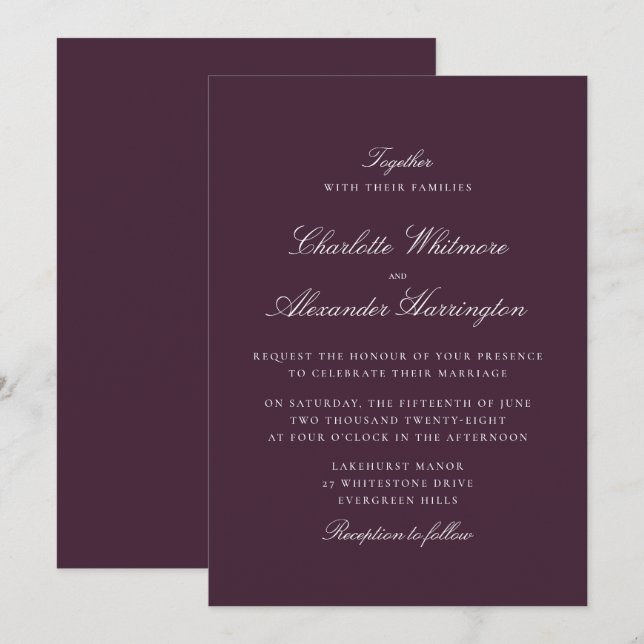 Plum Fall Winter Elegant Wedding Invitation (Front/Back)