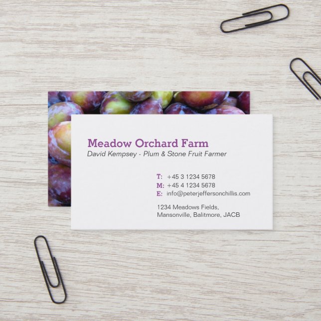 Plum farmer / grower business cards (Front/Back In Situ)