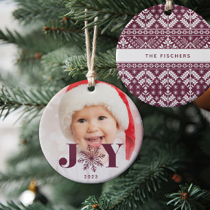 Plum   Festive Joy Holiday Photo Ceramic Tree Decoration