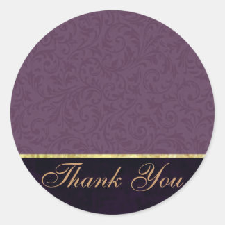 Plum Filigree Thank You Sticker/Seal Classic Round Sticker