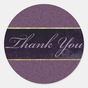 Plum Filigree Thank You Sticker/Seal Classic Round Sticker