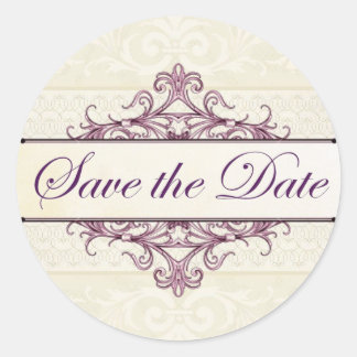 Plum Filigree with Champagne Save the Date Sticker