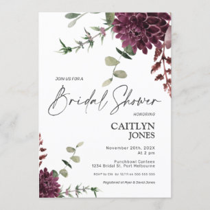 Plum Floral And Lavender Bridal Shower Invitation