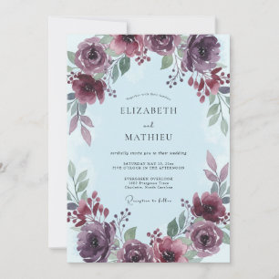Plum Floral Arch Romance Wedding Invitation