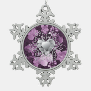 Plum Floral Diamond Heart Snowflake Ornament