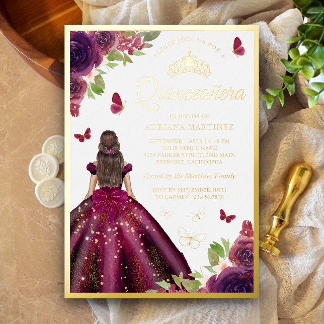 Plum Floral Dress Butterfly Quinceanera Gold (Creator Uploaded)