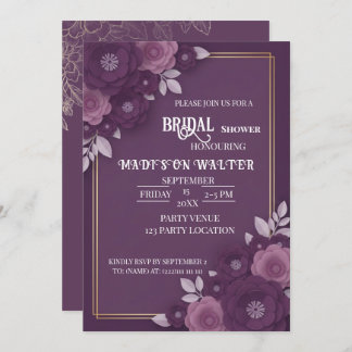 Plum Floral Dusty Rose Wedding Invitation