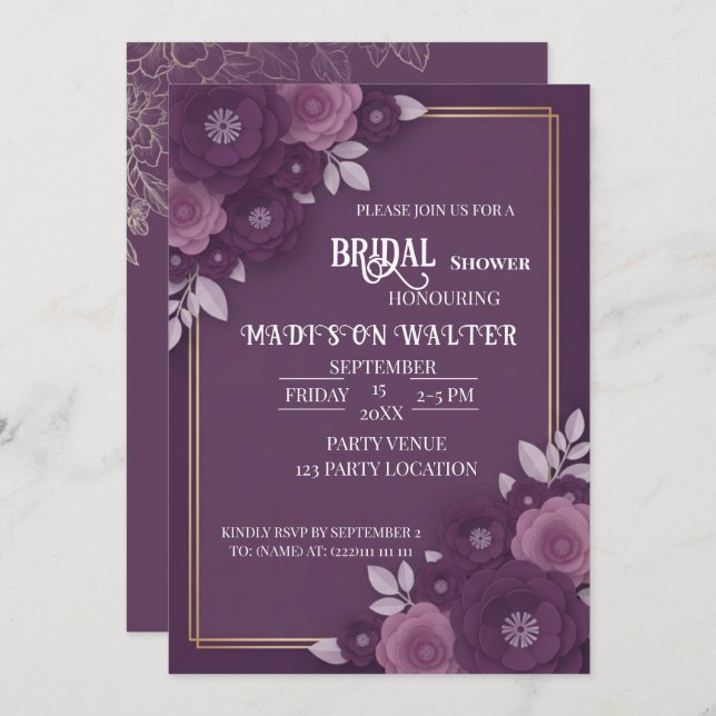 Plum Floral Dusty Rose Wedding Invitation (Front/Back)