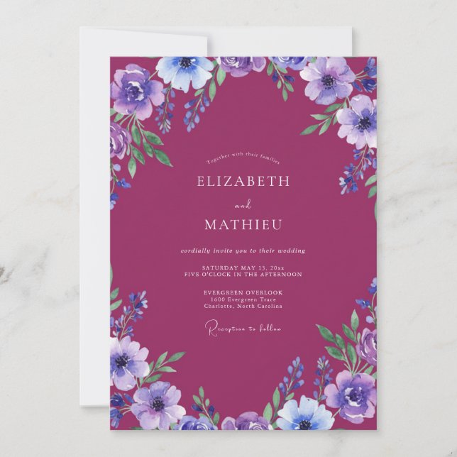 Plum Floral Embrace Wedding Invitation (Front)