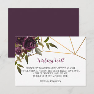Plum Floral Faux Gold Geometric Wishing Well Card